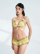 Women Bikini 2024 Patchwork Sleeveless Padded Bra And Frills Thong Bottoms Bikini Women Summer Beach Padded Up Bathing Suits - M & M Global