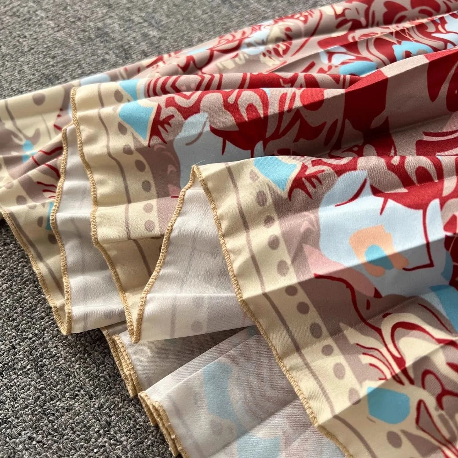 Spring Holiday Print Long Dress For Women Fashion Loose Lantern Sleeve Party Robe Female Big Swing Tassels Belt Pleated Clothes - M & M Global