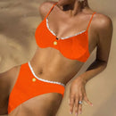 Sexy Bikini Set Women's 2 Piece Swimsuit Vintage Lace Edge Bikini Push Up Swimwear 2025 New Chic Simple Beachwear Bathing Suit - M & M Global