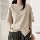 ZANZEA Women Asymmetrical T Shirt Fashion Summer Half Sleeve Tees 2024 Korean O-Neck Plain Tunics Casual Loose Solid Simple Tops