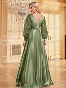 Luxury Blue V-Neck Sequin Evening Dress 2024 Elegant Women Party Maxi Dress Long Sleeve Cocktail Dress Prom Gown