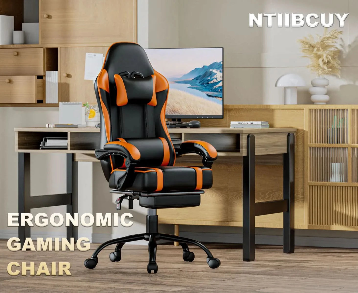 Ergonomic Gaming Chair Recliner, PU Leather Racing Game Chairs for Adults, Executive Office Chair Gamer Chair with Massager