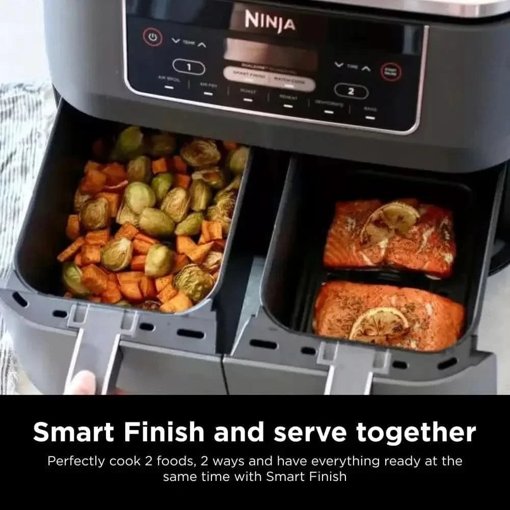 DZ201 Foodi 8 Quart 6-in-1 DualZone 2-Basket Air Fryer with 2 Independent Frying Baskets, Match Cook & Smart Finish to Roast, Br - M & M Global