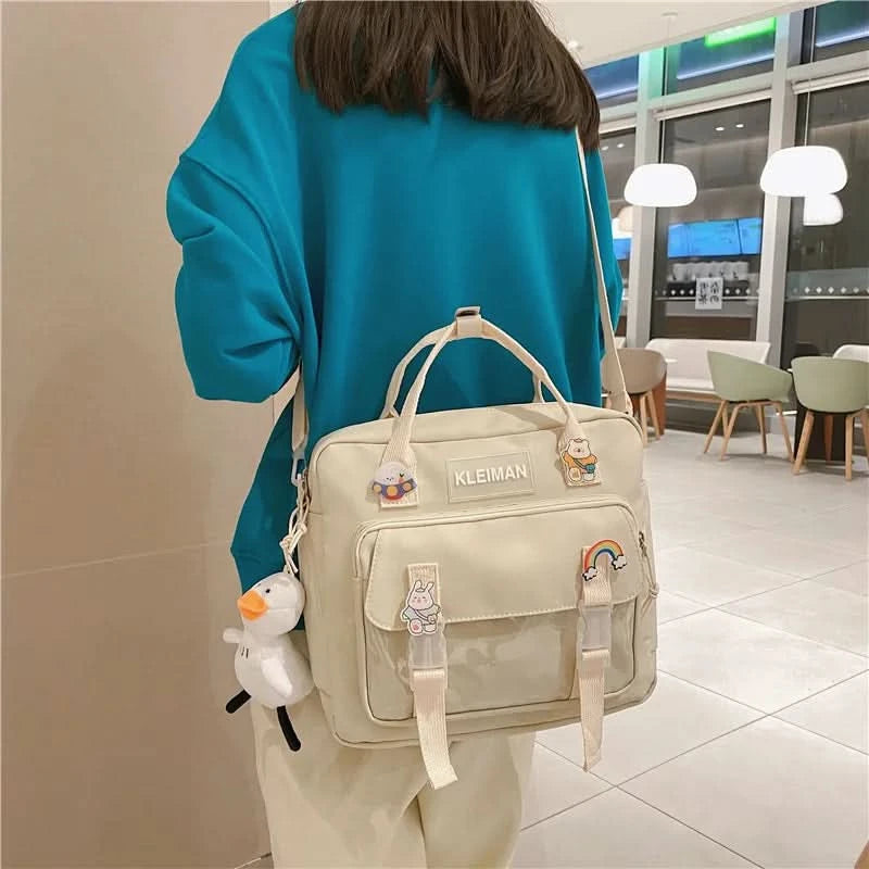 Japanese high-capacity single-shouldered slouch bag for schoolgirls, carry-on canvas messenger bag, Japan and South Korea - M & M Global