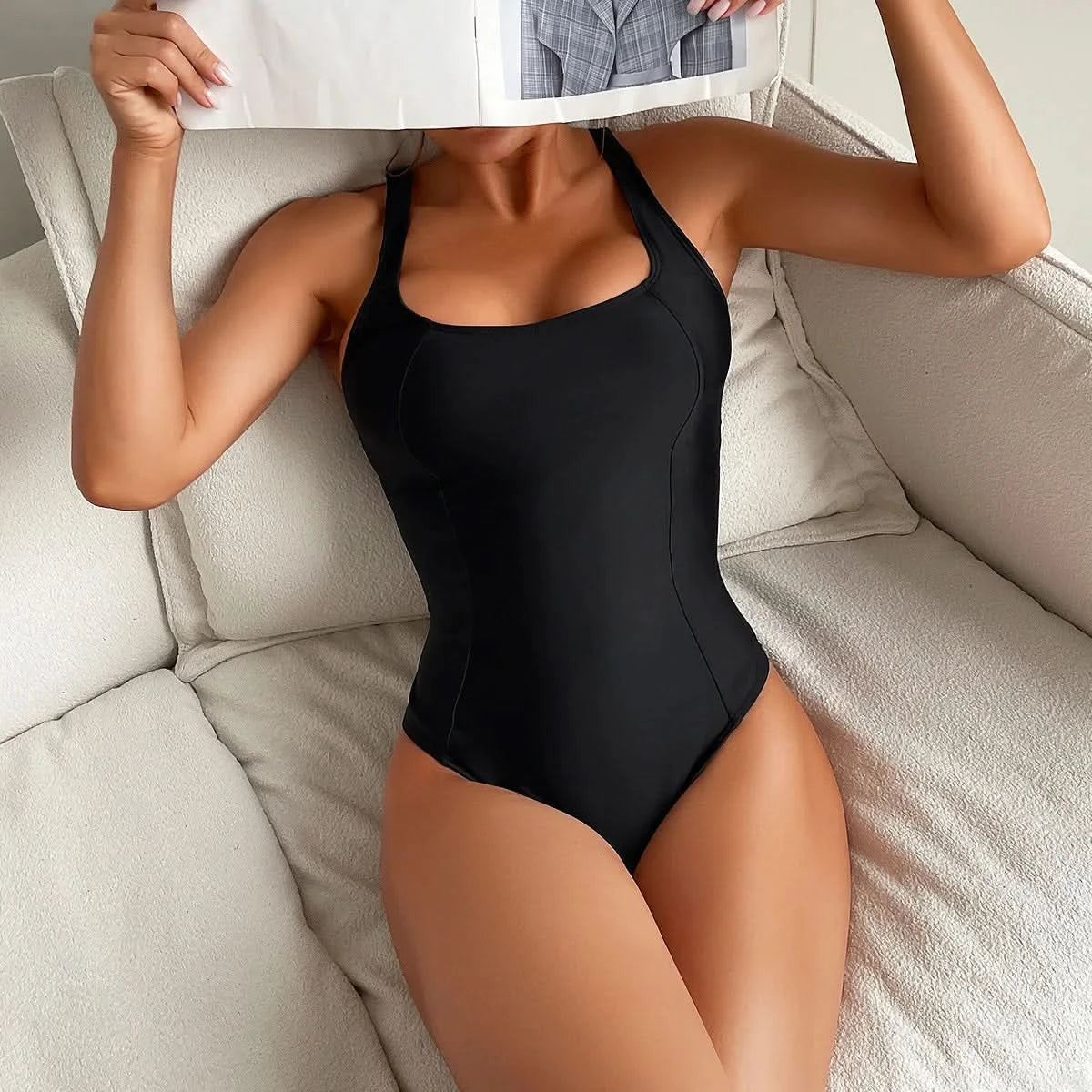Women s-xxl size swimsuit One Piece black back bandage bikini Swimwear high waist bathing suit beach outfits bodysuit biquini - M & M Global
