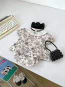 2PCS Summer Floral Baby Girl Suit New Autumn Fashion Lace Bow Baby Girls' Set Peter Pan Collar Shirt and Shorts Princess Outfits - M & M Global