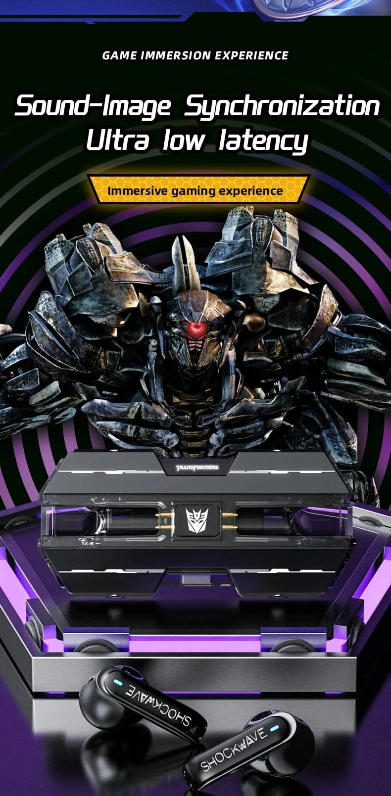 Ship From US Transformers TF-T01 Gaming Earphones Bluetooth 5.4 ENC Noise Reduction Headphones HD Call Music Earbuds Bumble Bee