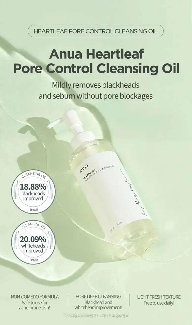 Anua Heartleaf Dual Cleansing 2-in-1 Pore Control Cleansing Oil and Deep Facial Cleanser Double Cleansing Korea Skincare Set - M & M Global