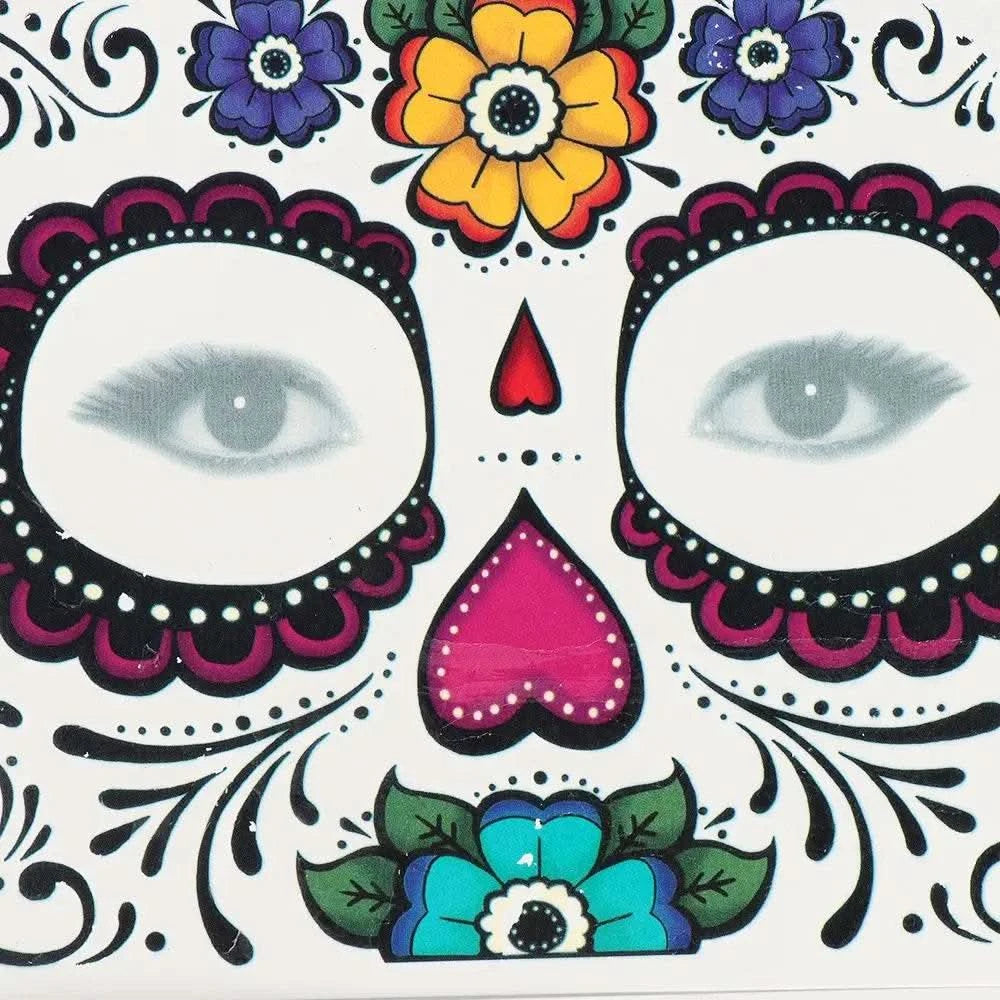 Day of The Dead Skull Face dress up Temporary Tattoo Stickers Pop Halloween Facial makeup Special Waterproof Face tattoo - M & M Global