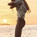 2025 New Summer Swimwear Beach Holiday Dress Sexy Women Knit Beach Dress Hollow-Out V-Neck Short Sleeve Bikini Cover-Ups Dress - M & M Global