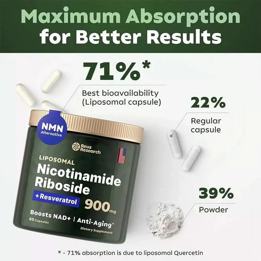 NAD+ Supplements for Anti-Aging Energy Focus and Nicotinamide Riboside Resveratrol - M & M Global