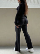 2024 Women's 2 Piece Set High-Neck Crop Top & Drawstring Slim-Fit Pants Casual Solid Color Tracksuit Summer Outfit Sporty Chic