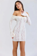 Mozision Floral Lace Off-shoulder Maxi Dress For Women White Strapless Backless Long Sleeve Bodycon Club Party Sexy Long Dress - M & M Global