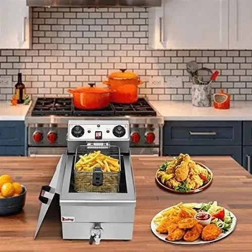 Commercial Deep Fryer 23.26Qt/22L Stainless Steel Electric Fryers with 2 Basket and Professional Heating Element, 110V Oil Consu - M & M Global
