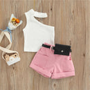 1-5 Years Infant Girl Casual Set Tanks Tops + Shorts + Waist Bag Pockets Decoration Casual Style Girls Summer Clothing Set - M & M Global