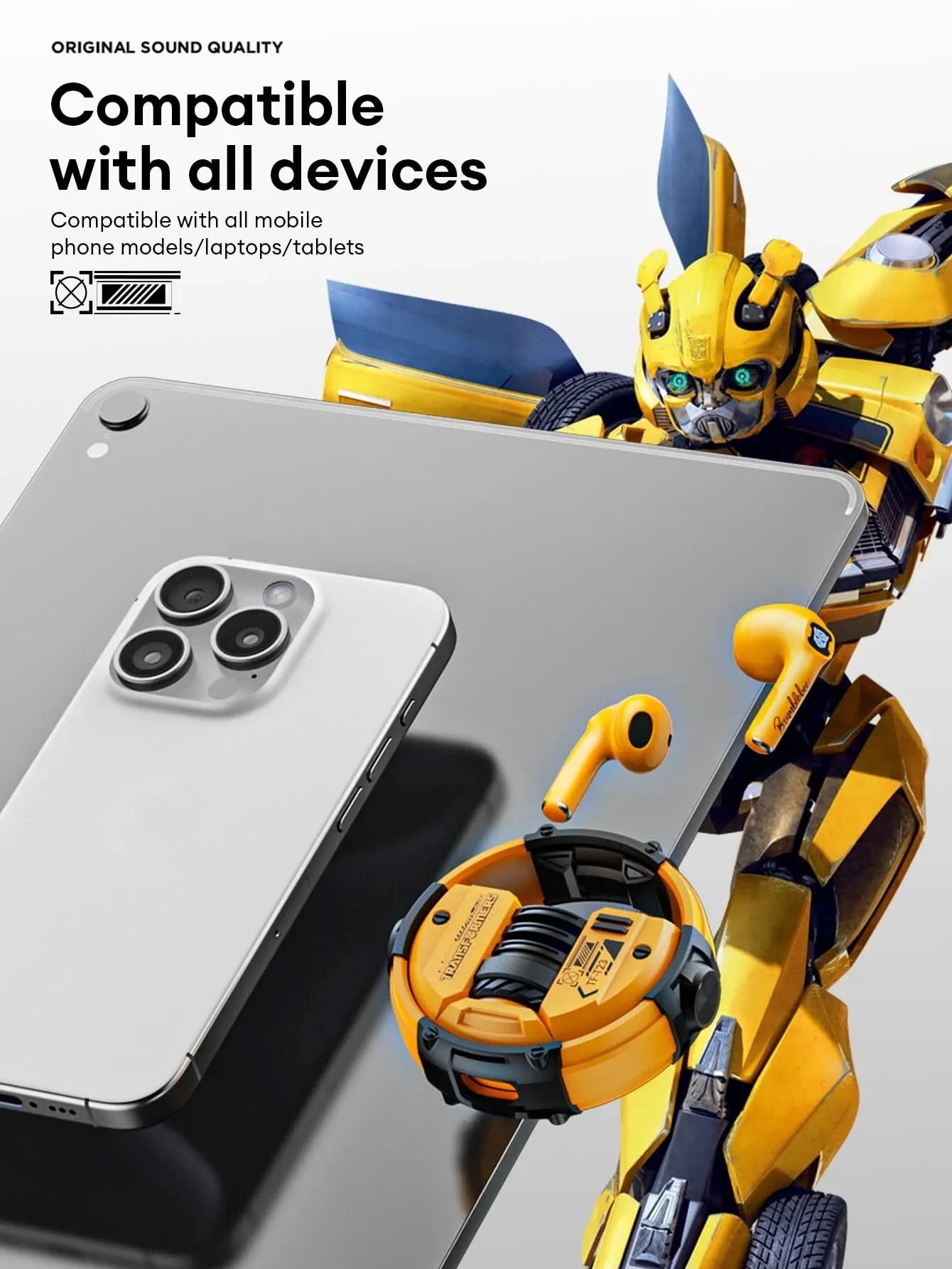 Ship From US Transformers Wireless Bluetooth Earphones Low Latency Gaming Headset TF-T23 HD Call with Mic Earbuds Sport