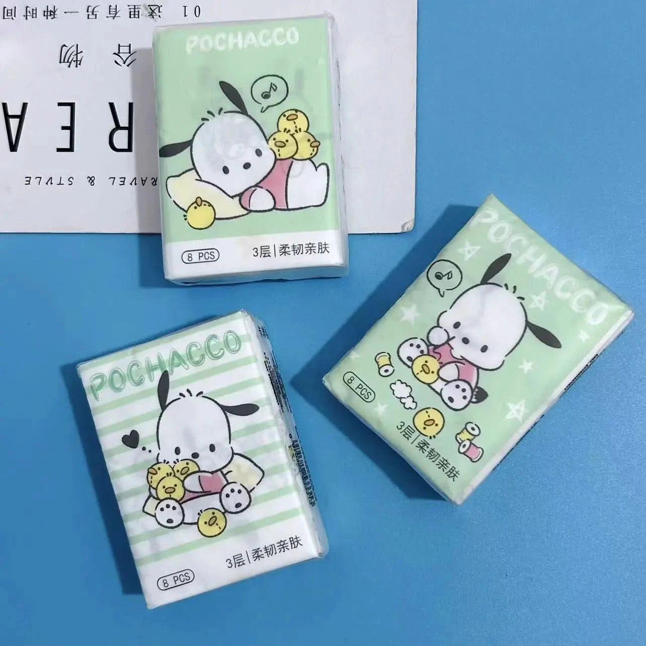 Kawaii Hello Kitty Handkerchief Paper Cartoon Sanrio Pochacco Kitty Printed Napkins Portable Small Pocket Tissues Facial Paper - M & M Global