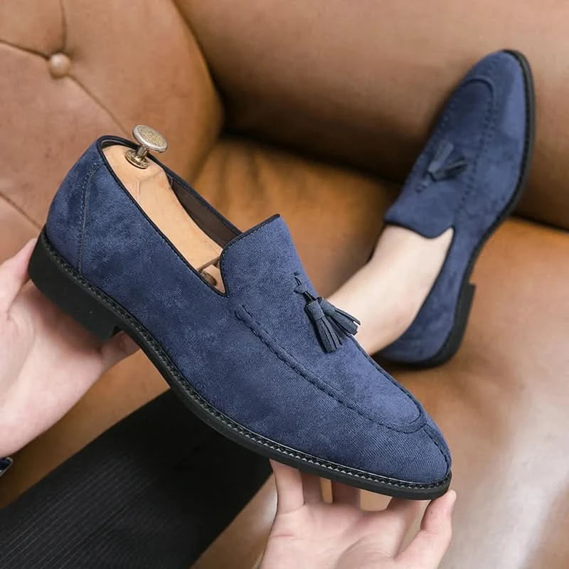 Men's Loafers Brand Suede Leather Shoes Vintage Slip-on Classic Casual Men Driving Shoes Wedding Male Dress Shoes Tassel pointed - M & M Global