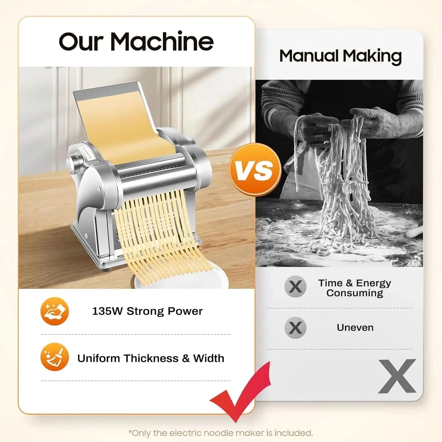 Electric Pasta Maker Machine, 135W Spaghetti Roller Noodle Pressing Machine, 410 Stainless Steel Electric Noodle Maker, for Brea - M & M Global