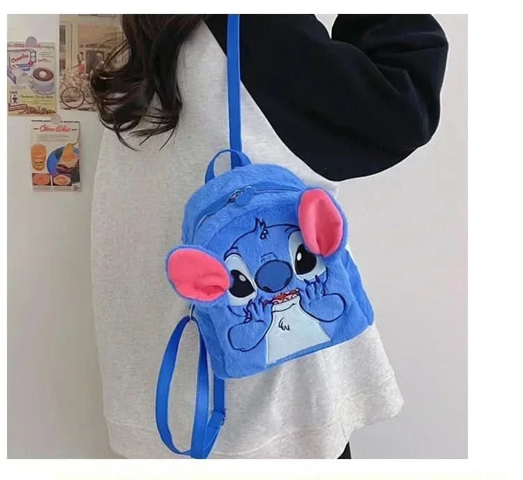New Disney Plush Backpack Ins Japanese Blue Stitch Funny Cartoon Large-Capacity Student Backpack Kindergarten Bag Child Gift - M & M Global