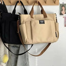 Urban Minimalist Female Student Large Capacity Commuting Horizontal Canvas Single Shoulder Diagonal Cross Portable Tote Bag - M & M Global