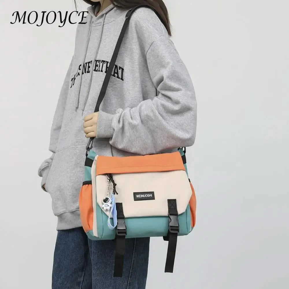 Unisex Student Messenger Bag Large Capacity Leisure Sling Bag Contrast Color Nylon Satchel Bag for College Travel Business - M & M Global