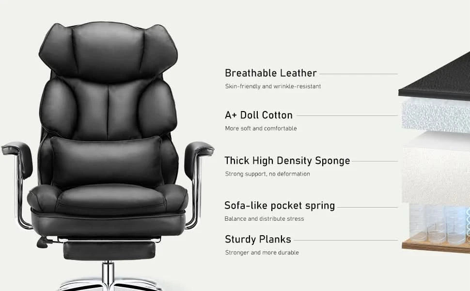 JHK PU Leather Ergonomic Office Computer Desk Chair High Back with Footrest Lumbar Support Height Adjustable For Home Office