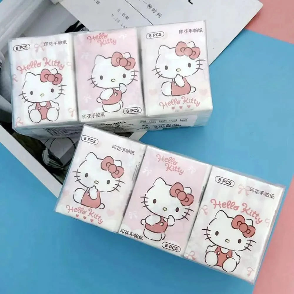 Kawaii Hello Kitty Handkerchief Paper Cartoon Sanrio Pochacco Kitty Printed Napkins Portable Small Pocket Tissues Facial Paper - M & M Global
