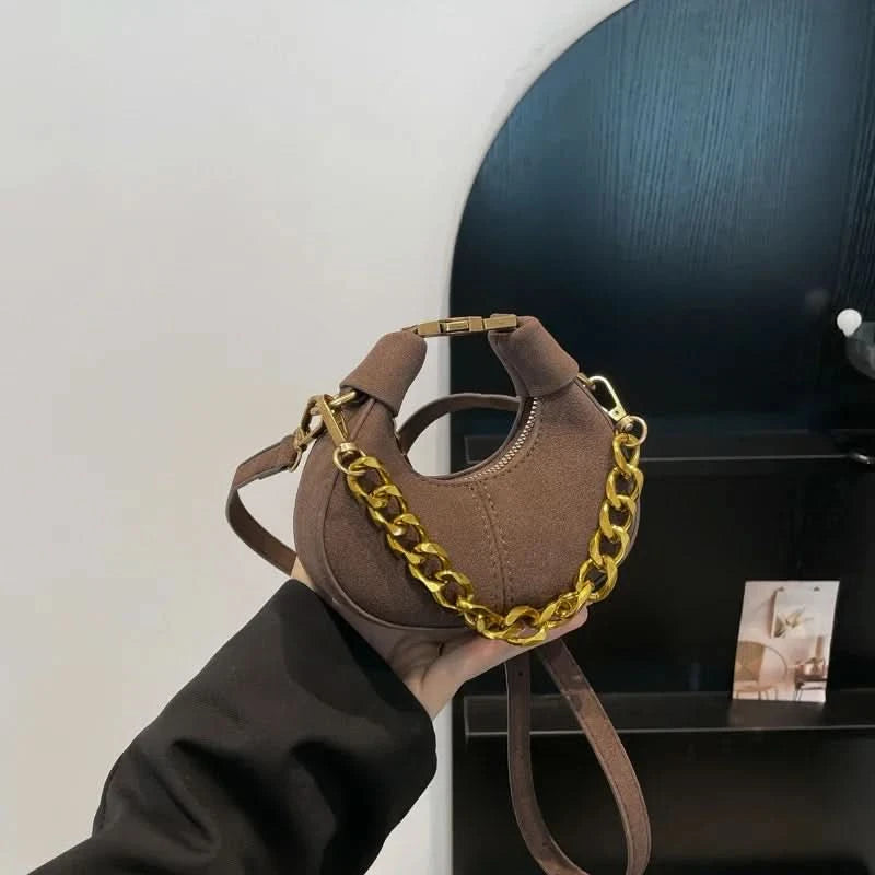Mini Semicircle Saddle Crossbody Bag For Women Luxury Lemon Color Handbag Half Moon Bag Fashion Chain Lady Cross Body Bag - M & M Global