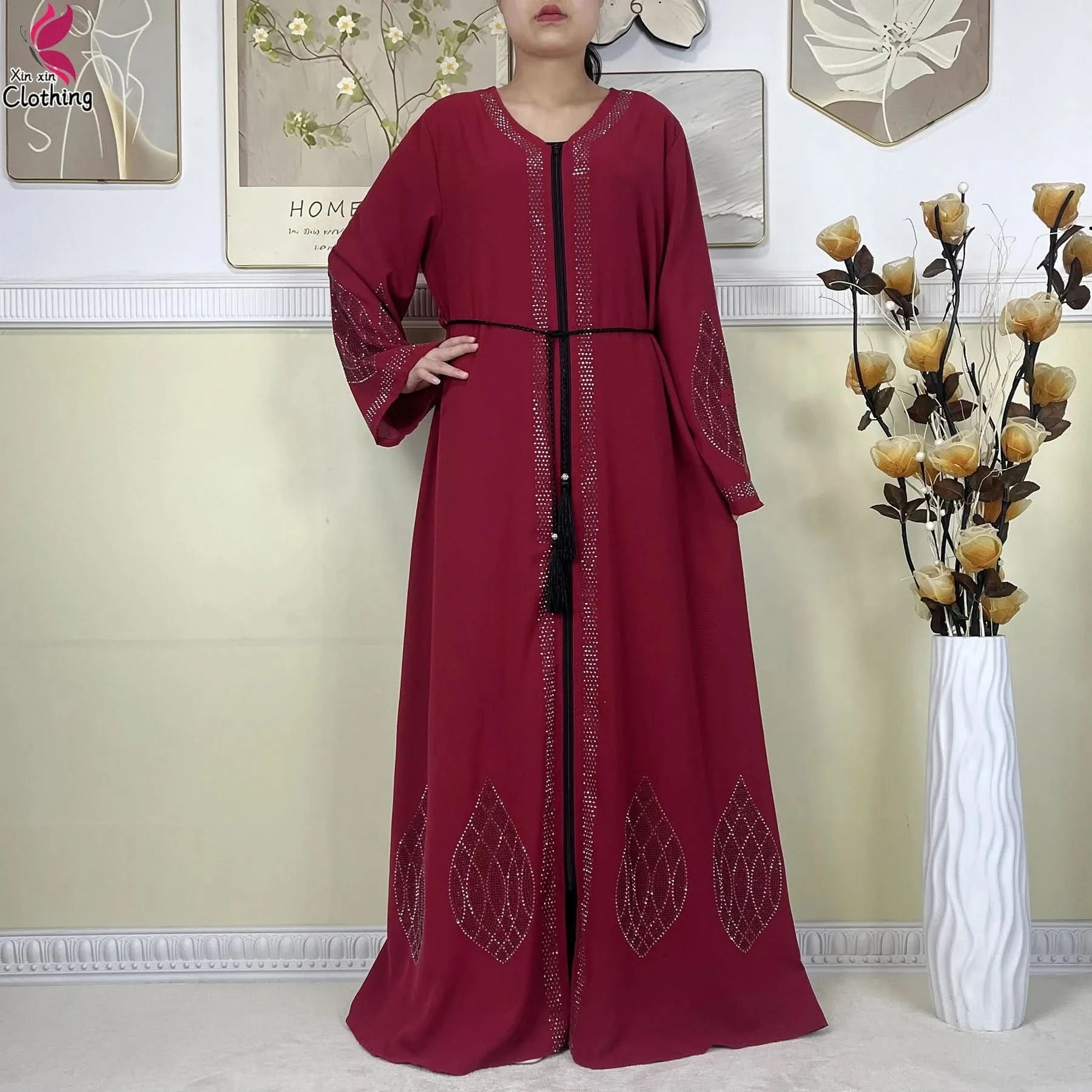 New Muslim Abayas For Women Long Sleeved Dress Dubai Lady Elegant Long Dress Islam Clothing African Abaya Loose Robe With Turban - M & M Global
