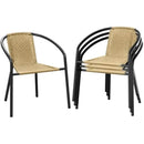 4 Pack Patio Stackable Rattan Chairs, Indoor-Outdoor Restaurant Wicker Dining All-Weather Armchair Stack Chair (Beige)