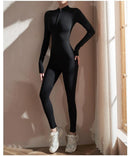 Womens Yoga Jumpsuits Long Sleeve Thin Slim Fit Stretch One Piece Playsuits Romper Sexy Fitness Female Basic Zipper Sportwears