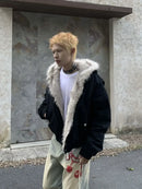 Winter American Retro Fur Collar Women Padded Hooded Cotton-Padded Jacket Plush Casual Street Gothic Harajuku Oversize Coat
