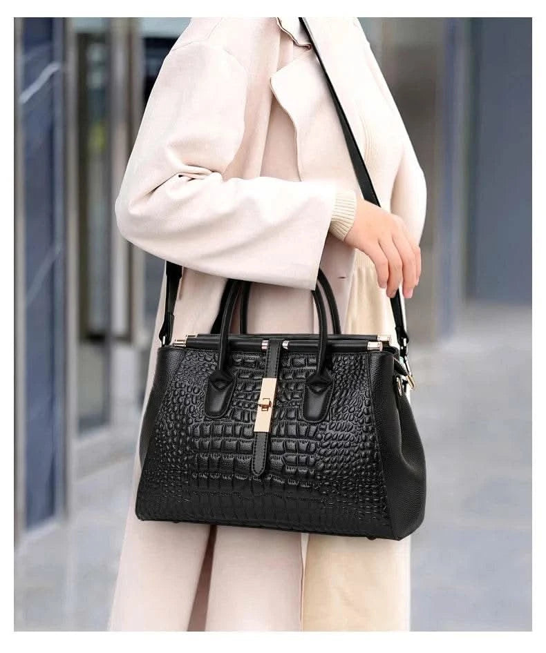 Aidrani Genuine leather women's handbag, fashion crocodile pattern design, high-end luxury cowhide bag large capacity - M & M Global