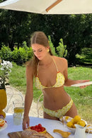 Women Y2k Bikinis Sets Coquette Aesthetic Bows Halter Tie Up Bikini Top High Cut Elastic Waist Bikini Bottom - M & M Global
