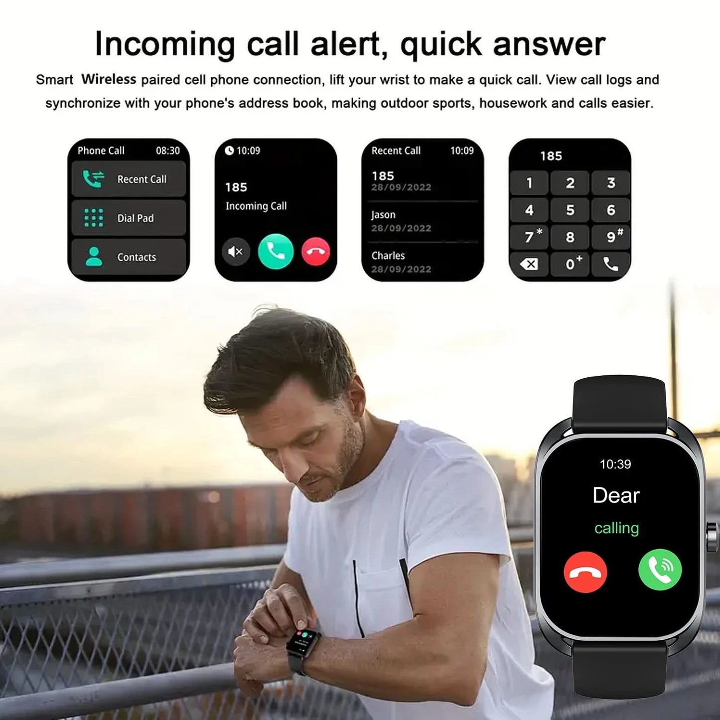 Smart watch, can answer and make calls, has message reminders, compatible with Android and iPhone