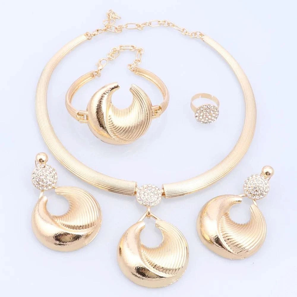 Dubai Jewelry Set For Women Silver Plated Luxury Necklace Earrings Bracelet And Ring Set Jewelry For Wedding Party Trending ﻿ - M & M Global