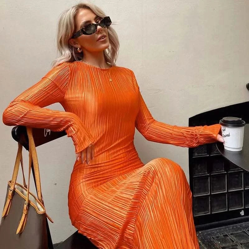 Dulzura Women 2024 Spring Autumn Fashion Long Sleeve Streetwear Bodycon Black Long Dress Wholesale Items For Business - M & M Global