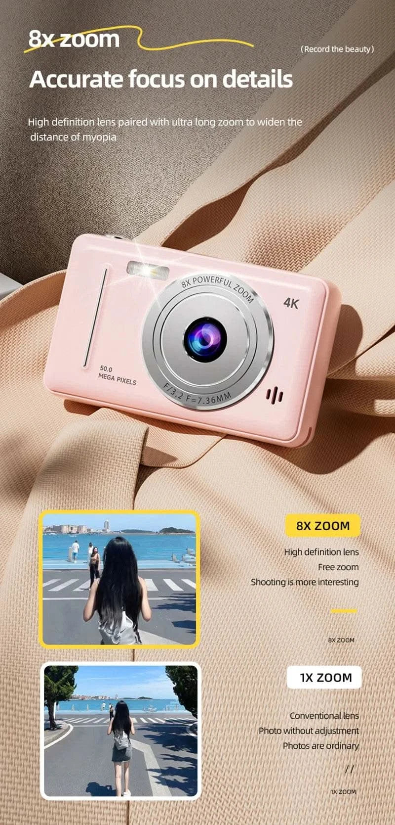 4K Digital Camera 5000W Pixel Retro CCD Portable Card Camera Entry-level Camera Dual Camera Flash 50 Million Pixels Auto Focus - M & M Global