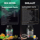 Sea Moss and shilajit Bundle 120 capsules, with Seamoss, Black Seed Oil, Ashwagandha, Ginger, Burdock Root, Turmeric, Black Pepp - M & M Global