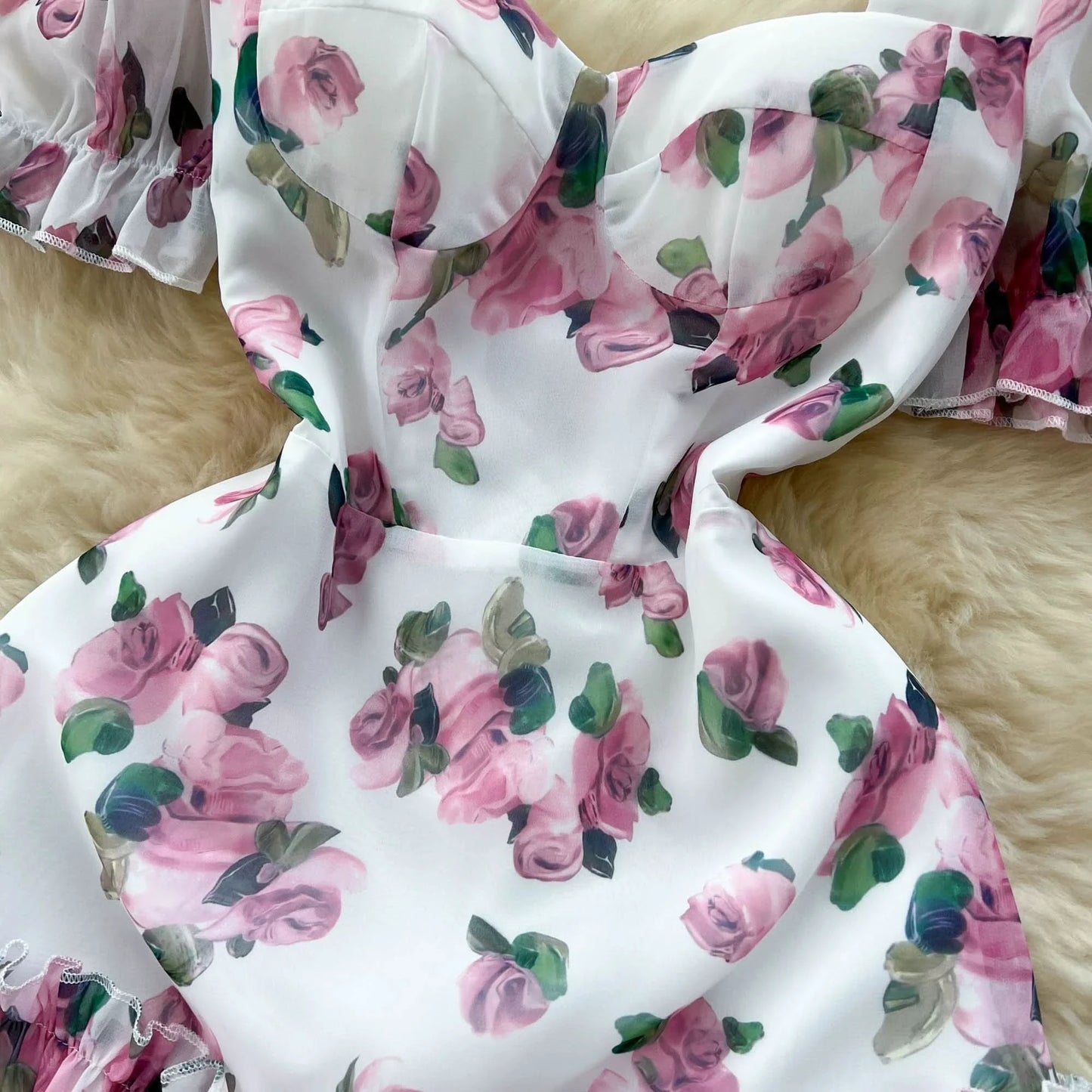 SINGREINY Beach Vacation Floral Print Dress Women Backless Lace Up Cross Bandage Ruched Korean Hotsweet Fashion Party Long Dress - M & M Global