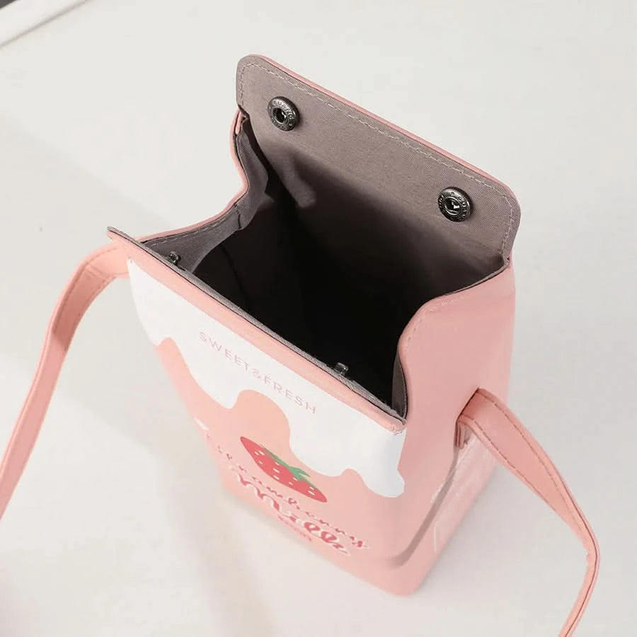 Fashion cartoon milk carton shape ladies shoulder bag, cartoon mobile phone bag. - M & M Global