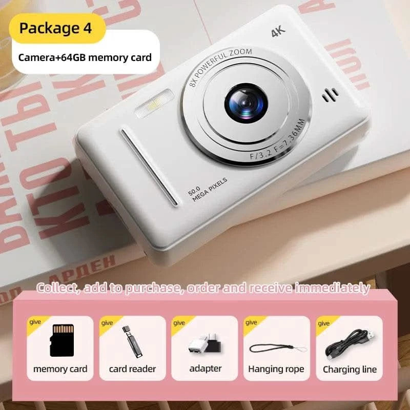 4K Digital Camera 5000W Pixel Retro CCD Portable Card Camera Entry-level Camera Dual Camera Flash 50 Million Pixels Auto Focus - M & M Global
