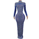 Sexy Party Banquet Evening Dresses Women Sparkly Rhinestone Long Dress Nightclub Singer Stage Costume Festival Clothing Cuixing - M & M Global