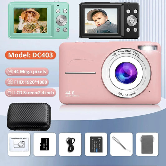 HD 1080P 2.4 inch digital Camera Rechargeable Cameras with 16x Zoom Compact Camera 44MP Cameras for kids Beginner Camera - M & M Global