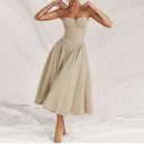 Summer Women Elegant Sleeveless Backless Pleated Dresses Lady Sexy Solid Sling Midi Dress 2024 Female Party Evening A-line Robes - M & M Global