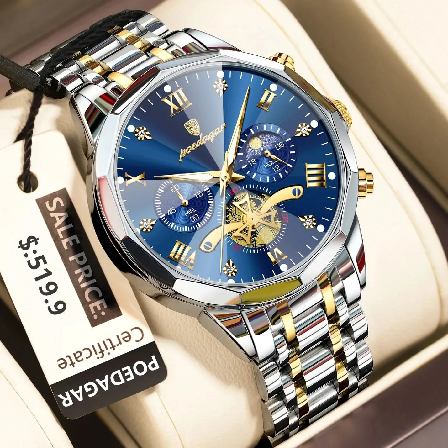 POEDAGAR Luxury Men Watch Top Original Waterproof Luminous Chronograph Man Wristwatch Stainless Steel Quartz Men's Watches Reloj - M & M Global