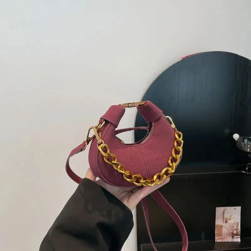 Mini Semicircle Saddle Crossbody Bag For Women Luxury Lemon Color Handbag Half Moon Bag Fashion Chain Lady Cross Body Bag - M & M Global