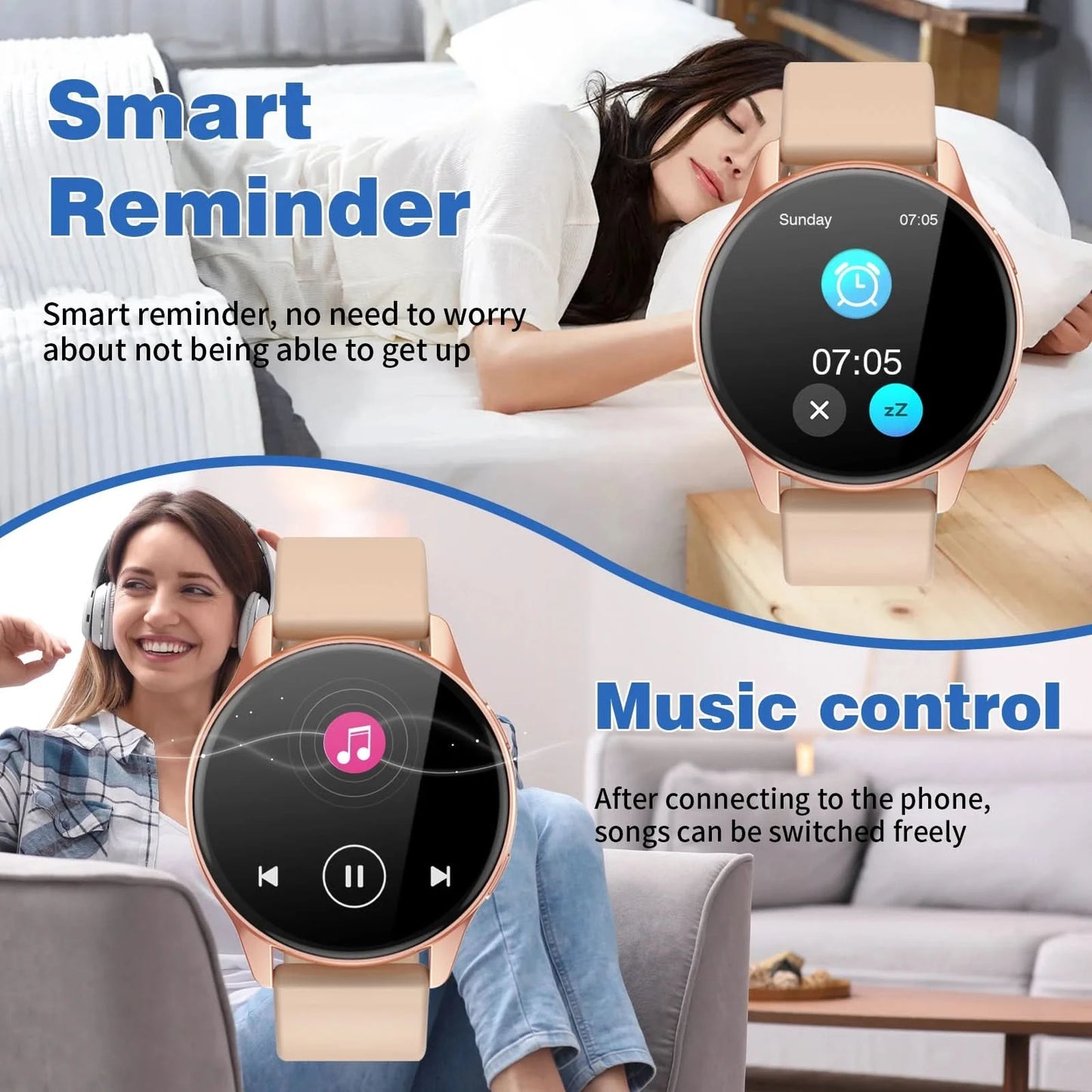 2025 new smart watch, Bluetooth call, message reminder, music playback, shutter control, weather forecast, unisex