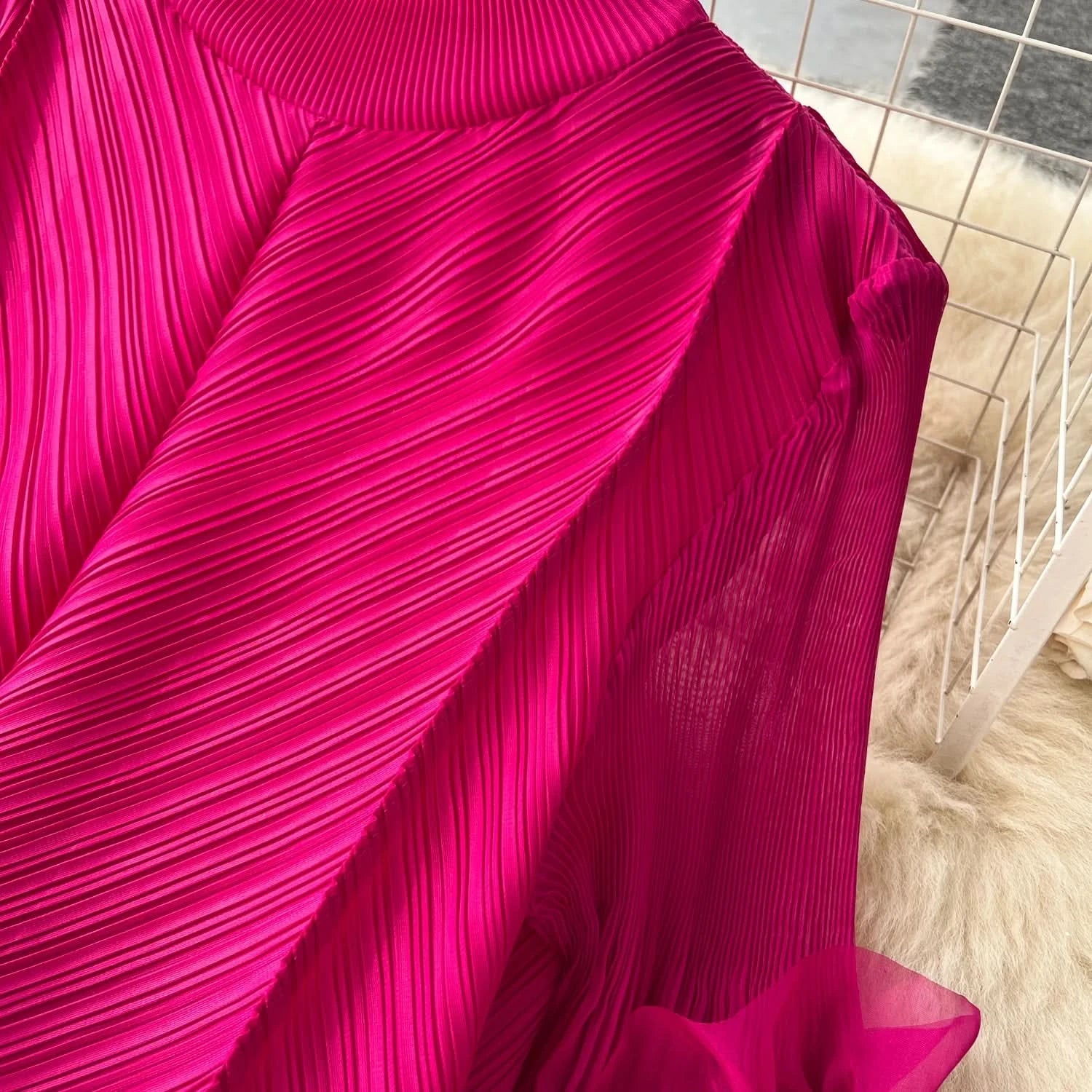 Sweet Pleated Vintage Three-dimensional Flower Loose Long Dress Chic Evening Korean Fashion Fashion Women Summer Dresses - M & M Global